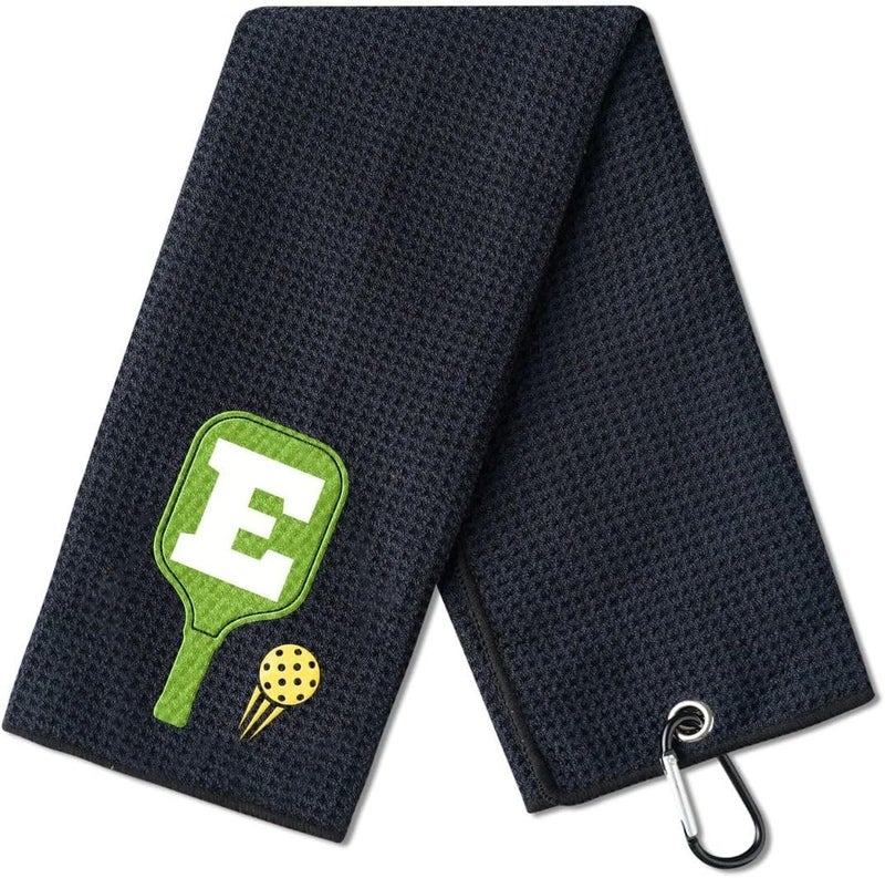 CybGene Embroidered Pickleball Towel, Funny Gift for Pickleball Lovers, 16"x 24" Microfiber Towel, Initial E - Image 1